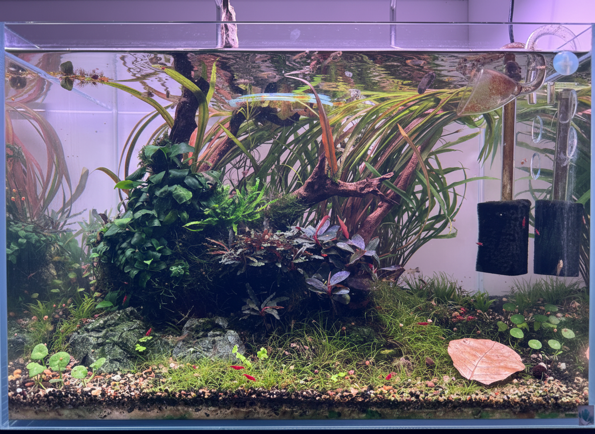 Aquario plantado com camaroes Neocaridina Red Cherry - ShrimpNexus Portugal